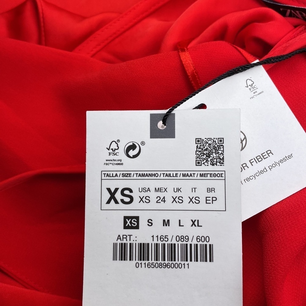 NWT. Zara Red Satin Camisole Strappy Slit Midi Dress. Size XS - Picture 8 of 10